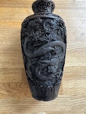 Usado, Vaso de dragão marrom preto chinês esculpido em resina tipo cinábrio estampado com marca comprar usado  Enviando para Brazil