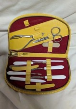 Antigo conjunto de manicure retrô anos 70 couro amarelo estojo com zíper 8 ferramentas alemãs.    #153, usado comprar usado  Enviando para Brazil