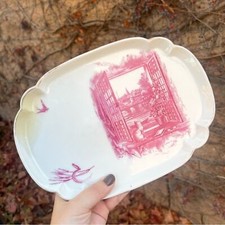 Bandeja de porcelana vintage A. Lanternier Limoges com estampa de gato em peitoril da janela rosa comprar usado  Enviando para Brazil