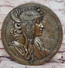 Estátua escultura francesa feita à mão grande placa de baixo relevo rosto de mulher bronze , usado comprar usado  Enviando para Brazil