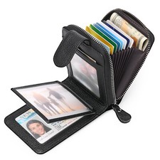 Porta-cartão feminino couro bovino clássico RFID botão carteira com zíper bolsa moeda comprar usado  Enviando para Brazil