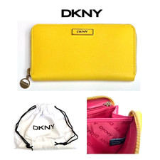 Carteira nova sem etiquetas DKNY 100% couro tom dourado logotipo amarelo continental com zíper - US$ 128 comprar usado  Enviando para Brazil