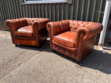 2 x leather brown armchairs for sale  MALDON