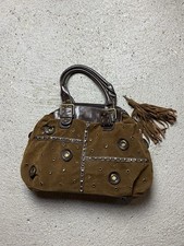 Brown Suede Bag Handbag With Gold Studs And Tassel Retro Avant Garde Vintage  na sprzedaż  PL