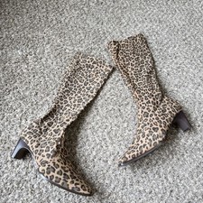 Botas vintage leopardo salto baixo gatinho joelho alto elástico biqueira quadrada tamanho 8 M comprar usado  Enviando para Brazil