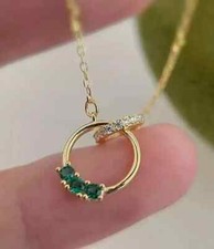 Pingente redondo simulado em forma de anel de esmeralda folheado a ouro 14K prata 1,50 ct comprar usado  Enviando para Brazil
