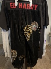 Calça de moletom Y2K Ed Hardy tamanho veludo feminina pequena preta Aop Lions Tigers comprar usado  Enviando para Brazil