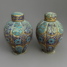 Par de vasos e capas de esmalte lobado ovóide da Caxemira/Mughal indiana/caddies de chá, usado comprar usado  Enviando para Brazil