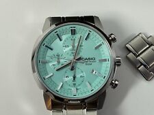 Reloj para hombre Casio cronógrafo acero inoxidable esfera turquesa MTP-E510D-2AV 50M segunda mano  Embacar hacia Argentina