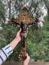 Crucifixo de madeira Jesus na Cruz arte cristã feita à mão decoração para casa comprar usado  Enviando para Brazil