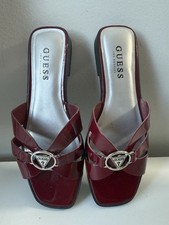 Sandálias femininas Guess Los Angeles salto bloco liso elegante slip-on vinho 7M comprar usado  Enviando para Brazil
