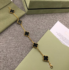 Usado, Autêntica❀Van❀Cleef❀Alhambra Vintage Ouro Amarelo 18K Pulseira de 5 Ônix comprar usado  Enviando para Brazil