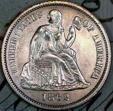 1862-P SOLID+ GEM BU MS SEATED LIBERTY DIME DC128 FROM MATTHEWS HOARD comprar usado  Enviando para Brazil