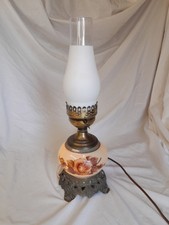 Abajur de mesa de vidro floral com chaminé branca fosco funciona vintage comprar usado  Enviando para Brazil