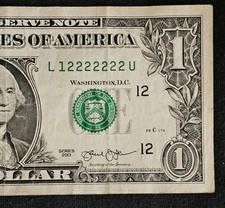 Nota binária de US$ 1 dólar série 2013 (7 de um tipo atrás) L122222U  , usado comprar usado  Enviando para Brazil