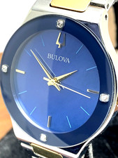 Relógio feminino Bulova 98R273 mostrador azul diamante acento dois tons aço inoxidável comprar usado  Enviando para Brazil