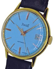 Relógio suíço vintage Piaget data automática mostrador azul banhado a ouro 18k com manutenção comprar usado  Enviando para Brazil