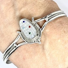Bracelete de orelha de milho 6,5 polegadas branco esfregão turquesa Zuni nativo assinado esterlina EUA comprar usado  Enviando para Brazil