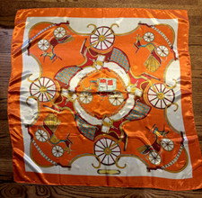 Cachecol quadrado Mosi sedoso 34" carro antigo rodas corrente elos laranja e dourado comprar usado  Enviando para Brazil