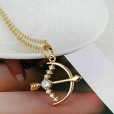 Pingente redondo de arco e flecha de diamante criado em laboratório 1 quilate folheado a ouro amarelo 14K prata , usado comprar usado  Enviando para Brazil