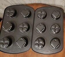 Wilton Cupcake Baking Heart Pattern Non Stick Pan 6 Cavity Cake Muffin Lot of 2 comprar usado  Enviando para Brazil