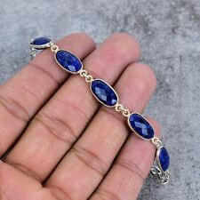 Pulseira de elos de prata esterlina 925 feita à mão com pedra preciosa de safira azul - 7" comprar usado  Enviando para Brazil