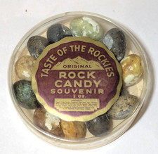Recipiente caixa de doces Stone Rock vintage lembrança Taste of the Rockies década de 1930, usado comprar usado  Enviando para Brazil