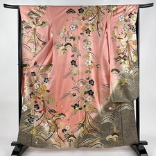 Quimono Furisode comprimento 161,5 cm manga 65,5 cm M cauda longa pássaro flor de cerejeira ouro, usado comprar usado  Enviando para Brazil