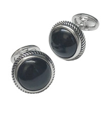Round Cabochon Shape Black Onyx With Rope Edge 925 Sterling Silver Men Cufflink comprar usado  Enviando para Brazil