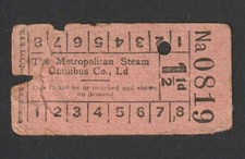 BILHETE DE ÔNIBUS RARO VINTAGE 1907 - 1912 THE METROPOLITAN STEAM OMNIBUS CO LD comprar usado  Enviando para Brazil