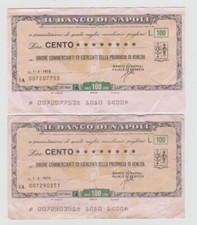 BANCO DI NAPOLI 2 MINIASSEGNI 100 LIRE 1976 UNIONE COMMERCIANTI VENEZIA #BANC24 comprar usado  Enviando para Brazil