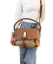 Usado, Bolsa de ombro GUCCI vintage GG monograma logotipo 2 vias tiracolo couro lona marrom comprar usado  Enviando para Brazil