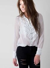 CAMISA BLUSA SMOKING FREE PEOPLE BRANCA BOLINHAS CHIFFON BABADO TAMANHO XS comprar usado  Enviando para Brazil