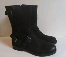 $335 NOVAS Botas de Motoqueiro Pretas Femininas Tamanho 8.5 Couro Zíper Eileen Fisher Mavis, usado comprar usado  Enviando para Brazil