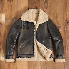 Jaqueta de Couro Shearling Real B3 100% Pele de Carneiro Bombardeiro Masculina RAF Flight Aviator comprar usado  Enviando para Brazil