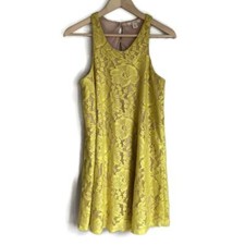 Vestido feminino Mi Ami dourado floral forrado de renda botões traseiros retrô acima do joelho 3, usado comprar usado  Enviando para Brazil