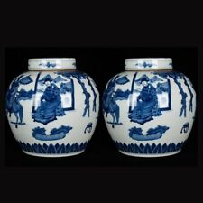 10"China dinastia ming porcelana marca kangxi par azul branco personagem história pote comprar usado  Enviando para Brazil