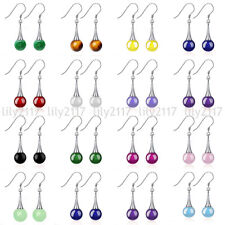 Natural Pedra Preciosa 10mm Multicolorido Jade contas arredondadas 925 Prata Brincos de gancho pendurados, usado comprar usado  Enviando para Brazil