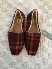 Sapato plano feminino Toms Belmont vermelho xadrez/falso shearling tamanho EUA 9 comprar usado  Enviando para Brazil