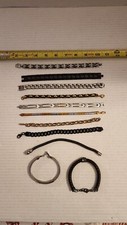 Conjunto de 11 pulseiras masculinas 8", aço inoxidável, couro, placa de ouro - Usado  comprar usado  Enviando para Brazil