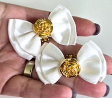Clipes de sapato vintage branco cetim fita laço tom dourado rosa 2,25" de comprimento" comprar usado  Enviando para Brazil
