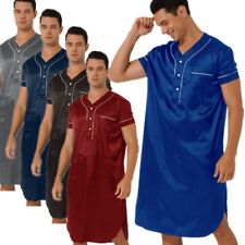 Camisa de noite masculina de cetim sedoso manga curta solta longa pijama roupa de dormir comprar usado  Enviando para Brazil