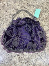 Bolsa de cordão vitoriana de veludo roxo aço com miçangas comprar usado  Enviando para Brazil