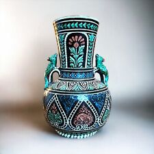 Vaso floral antigo indiano "Escola de Arte de Bombaim" artes e artesanato com cabo de pavão comprar usado  Enviando para Brazil