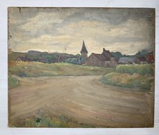 Paysage Breton Le Chemin Du Village Eglise Tableau Ancien Huile XIX À Restaurer comprar usado  Enviando para Brazil