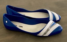 Sapatilhas de balé Melissa + Karl Lagerfeld com zíper trippy azul e branco tamanho 6, usado comprar usado  Enviando para Brazil