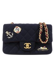 Bolsa tiracolo CHANEL azul marinho mini retangular clássica jersey aba única colcha comprar usado  Enviando para Brazil