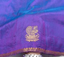 Sushila Vintage Azul Roxo Sari Remanescente Sucata Tecido Zari Seda Pura Tecido para Artesanato comprar usado  Enviando para Brazil