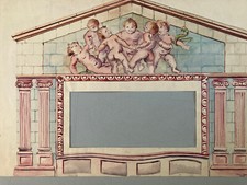 Muy Bonita Pintura Infantil Frontón Gouache Papel 1936 Putti Ángel Arquitectura, usado comprar usado  Enviando para Brazil