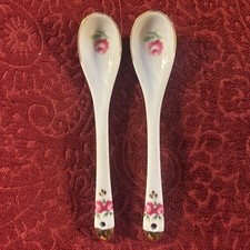 Usado, 2 colheres de chá vintage pintadas à mão rosa floral ouro porcelana condimento colher comprar usado  Enviando para Brazil